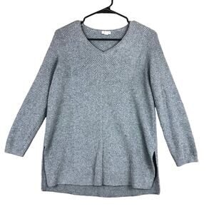 J Jill Womens Sweater Gray Tunic Knit VNeck Long Minimalist Split Hem Momcore SP